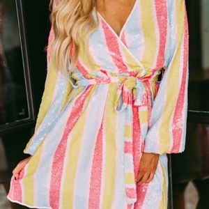 Colorful Sequin Stripe Dress